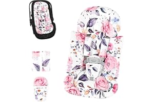 GFU Infant Car Seat Insert with 3 Strap Covers, 3 in 1 Reversible Floral Baby Car Seat Head Support for Newborn, 3D Soft Carseat Cushion for Preemie to Infant, Stroller, Swing, Bouncer