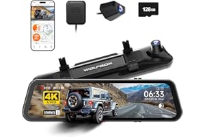 WOLFBOX G900 PRO Mirror Dash Cam with 8MP STARVIS IMX678, 12 inches Rear View Mirror Camera with Front 4K and Rear 2.5K, Included 128GB Card, Voice Control, 5.8GHz WiFi, Loop Recording, G-Sensor & GPS