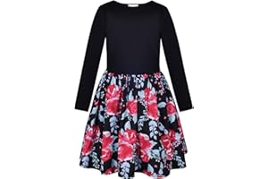 BONNY BILLY Vestido Niña Fiesta Casual Algodón Jersey Floral Corto Invierno Manga Larga