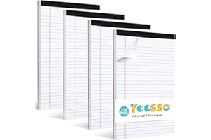 Yoosso 4 Pack Lined Paper A4 Pad, 30 Sheets/Per Notepads A4 Lined Paper College Ruled Writing Pad For School Office