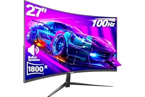 Gawfolk Curved Monitor 27 Inch 100Hz, PC Gaming Monitor with Speakers, AMD FreeSync Full HD 1080p Ultra-Thin Zero Frame Display for Home Office Business