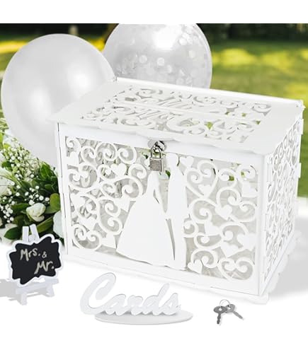 Baule Porta Buste Matrimonio - Scatola Nuziale In Avorio Con Nastro E Fiore Pesca - 38x23x25 Cm - Foto 12