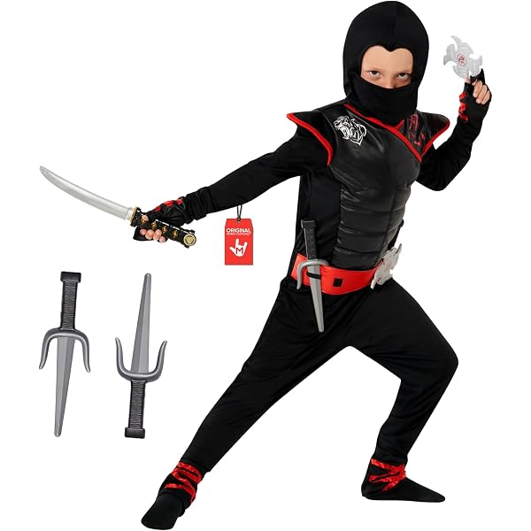 Costume Ninja De Luxe Spooktacular – Déguisement Complet Avec Accessoires, Pour Garçons Et Filles, Halloween Et Carnaval (Taille 3-16 Ans)