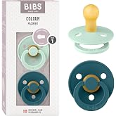 BIBS Colour Pacifier, 0-6 Months, Pack of 2, Nordic Mint/Forest Lake | Round Teat | Natural Rubber Latex | Size 1 | BPA Free