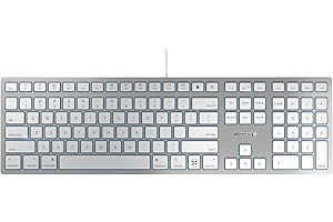 CHERRY KC 6000C FOR MAC, przewodowa klawiatura Mac (złącze USB-C), układ US (QWERTY), ciche klawisze, płaska konstrukcja, Biały-Srebrna