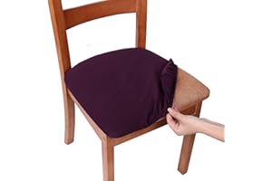 smiry Stretch Chair Seat Covers for Dining Room, Aubergine Set of 4 Jacquard Dining Chair Seat Protectors Chair Slipcovers