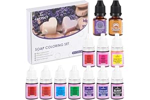 LUCPICT Seifenfarbe Set 10 Farben, Hautsichere Seifenfarben für die Seifenherstellung mit 2 Ätherischen Öle, Flüssige Seifenfarbe für DIY Badebomben, Handgemachte Seifen, Schleim, Ton, Kunsthandwerk