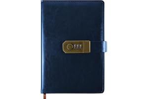 Qefuna Tagebuch mit Schloss, A5 PU Leder Tagebuch mit Code 200 Seiten, 100Gsm Papier, Vintage Reading Journal Tagebuch mit Schloss für Frauen & Männer,(Blau)
