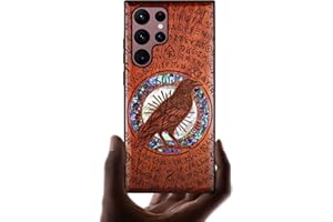 Carveit Funda de Madera Compatible con Samsung S22 Ultra Carcasa de Grabado en Madera e incrustación de mejillones para Galaxy S22 Ultra Única Accesorios (Palisandro-Brujería de Cuervo)