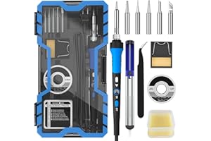 Kit fer à souder 60 W - avec interrupteur ON/OFF - Kit de Soudure Réglable 200℃~450℃ Électrique, 5PCS Conseils de soudage, Pompe à Dessouder, Fil de Soudure, Pincettes