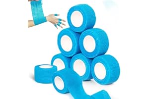 GTAGKOMMEN 8 Rotoli 2.5 cm x 4.5 M Benda Elastica Coesiva Bendaggio, Elastica Garza Autoadesiva Bende Sport Nastro Salvapelle per le Dita, Mani, Piedi Adesiva Fasciatura (blu)