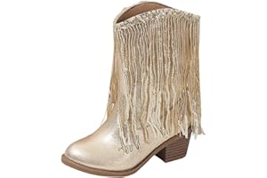 Fucouture Girls New Solid Color Leather Fashion Children Western Cowboy Boots Autumn And Winter Casual Kids Tassel Boots Snow Boots for Girls Size 4