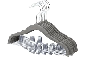 ManGotree Perchas de Terciopelo para Bebé con Clips Móviles, Perchas Antideslizantes de 30 cm, Perchas Infantiles Que Ahorran Espacio para Faldas, Pantalones, Vestidos, Camisas (Paquete de 7, Gris)