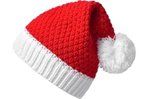 Atuful Weihnachtsmütze Gestrickte Nikolausmütze Strick Plüsch Weihnachten Rand Weihnachtsfeier Rot Weihnachtsmann Mütze Elastische Weich für Erwachsene