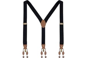 Ausukler Bretelle da uomo extra forti 3,5 cm di larghezza con 6 bottoni e 3 clip regolabili, taglia unica