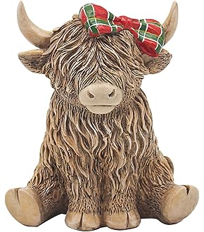Highland Cow Deko-Figur - Sitzendes Hochlandrind Aus Harz