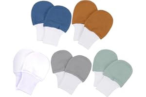 HANA MAMA LONDON HANA MAMA 5 Pairs 100% GOTS Organic Cotton Baby Mittens Newborn, Baby Scratch Mittens, Scratch Mits, Baby Gloves 0-3 Months, Scratch Mits Newborn, Baby Mittens 3-6 Months (0-6M)