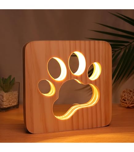 LED Veilleuse Chien Patte Bois Lampe De Table 3D Lampe De Bureau