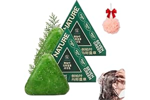 NNBWLMAEE 2025 New Nature Triangle Shampoo Bar, Seven Green Soap Shampoo, Usman Grass Shampoos Bar, Calming & Strengthens Hair, Control Oil and Remove Dandruff, with a Foaming Net (2PCS)