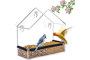NEKOSUKI Mangeoires à fenêtre Acrylique Transparent, Mangeoire à Oiseaux pour extérieur, Bird Feeder Étanche La Pluie fenêtre avec ventouses puissantes, 15x15x6cm