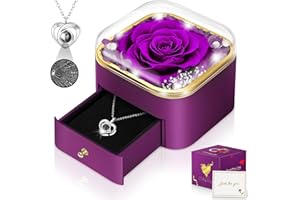Hnustbo Rose Gifts for Women, Mum, Girlfriend, Wife, Eternal Flowers Preserved Real Rose with I Love You Necklace, for her on Birthday, Anniversary, Valentine's Day, Mother's Day, Christmas