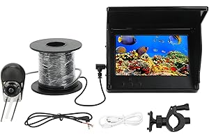 BEDIFFER Cámara de Pesca Submarina ,Cámara de Buscador de Peces Portátil de Vista Completa ABS IPS con Monitor LCD HD de 5 Pulgadas ,Cámara Subacuática Impermeable para Pesca en Kayak , (30 m/98 , 4 pies)