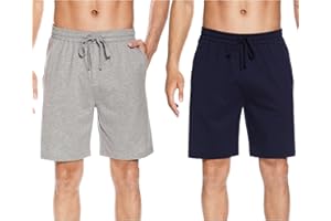 Winovia Męskie spodnie piżamowe, krótkie, bawełniane, spodnie do spania, spodnie rekreacyjne, spodenki do spania z kieszeniami bocznymi i elastycznym ściągaczem