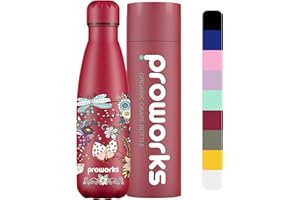 Proworks Botellas de Agua Deportiva de Acero Inoxidable | Cantimplora Termo con Doble Aislamiento para 12 Horas de Bebida Caliente y 24 Horas de Bebida Fría 500ml UVA ecológica Belleza de la Mariposa