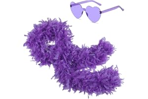 Ceboic Federboa, 2M Modischer Feder Boa mit Herzförmigen Randlosen Sonnenbrillen, Damen Türkei Federn Zubehör Kostümzubehör für Hochzeit Ankleiden Party Cosplay Karneval Halloween Weihnachten Kostüm