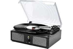 UDREAMER Platine Vinyle Bluetooth, Tourne-Disque Gramophone à l'ancienne avec Haut-parleurs intégrés et entraînement par Courroie USB AVCE 3 Vitesses (rétro Noir)