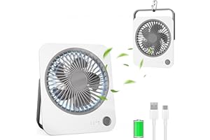 innhom Mini Ventilator, 2000mAh Ladefähige USB Tischventilator Sehr Leise, Ausführen Bis zu 4-8 Std und Starker Luftstrom, 4 Geschwindigkeiten und 180°Akku Klein Lüfter Für Büro, Bibliothek, Reise