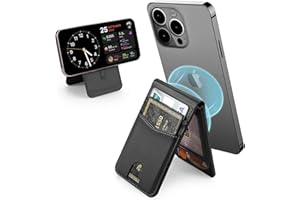 Ceppekyy Porte Carte Magnétique avec Support Réglable,Pochette Carte Compatible avec MagSafe,Portefeuille avec 4 Porte-Cartes pour iPhone 15/14/13/12 Pro/Max/Plus/Coque Magsafe,Cuir Végan,RFID,Noir