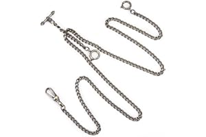 ManChDa Pocket Watch Double Albert Chain Pocket Watch and Chain, T-bar Chain, Curb Link Chain 2 Hook Antique Fob T Bar for Men