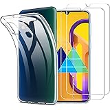 Samsung Galaxy M30s Hülle, Samsung Galaxy M21 Hülle, mit 2 Glas Schutzfolie, Ultra Dünn Silikon Transparent Samsung M30s / M2