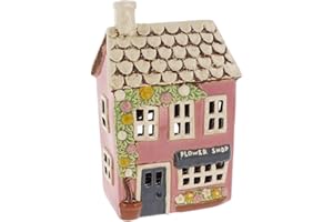 Shudehill Giftware Village Pottery Tealight Holder Ceramic House Shop Collection - Flower Shop, Tearoom, Antique Shop, Old Bakery and Sweet Shop All Hand Painted (Flower Shop)