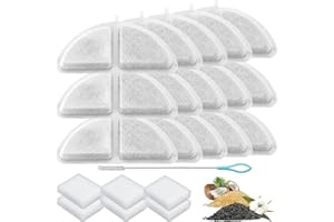 Acmerota Cat Fountain Filter Replacement for TOMXCUTE P9 Wireless Cat Water Fountain, 15 Pack Cats Water Fountains Filter Compatible for 3L Cordless Cats Fountains with Clean Brush