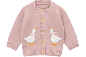 DovFanny Baby Toddler Girl Boy Cardigan Warm Sweater Knitted Long Sleeve Jumpers Cozy Coats Clothes with Cute Goose