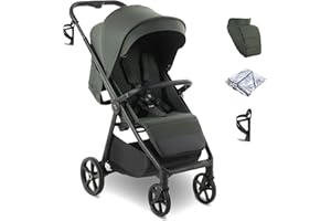 My Babiie MB170 Plus Pushchair – from Birth to 4 Years (22kg), 4-Wheel Suspension, Large Basket, XL Canopy, Foldable, Compact, Stroller with Footmuff, Cup Holder, Rain Cover – Green