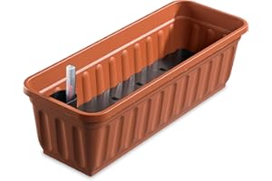 Alpfa Blumenkasten Blumenkübel mit Wasserspeicher + Füllstandsanzeige, Terra, Weiß, Anthrazit (80cm, Terra)