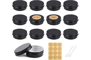 CAMELIZE Aluminium Leer Döschen, 30ml Cremedose Leer, 12 Stück Cremedose Tiegel mit 2 Spatel und Aufkleber, Rund Creme Dosen zum Befüllen für Creme Lotion Kosmetik Nagelkunst Basteln Schmuck（Schwarz)