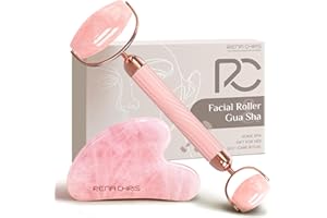 ‎RENA CHRIS Rena Chris Gua Sha und Gesichtsroller Set:Anti-Bruch-Jade-Roller für langanhaltenden Gebrauch, Kieferformung und Schwellungen reduzierend, Gua Sha Gesichtswerkzeuge für Selbstpflege-Geschenk (Rose)