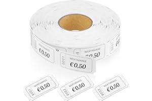 Nezyo Wertmarken Rolle 1000 Blatt Perforierte Wertmarken Fortlaufende Nummer Essensmarken Rolle Getränke Marken Rolle Abrisskarten für Geschäfte Bar Hochzeit Party Weihnachten(Weiß,0,5 Euro)