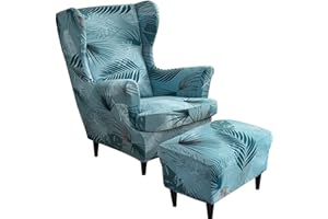 AQIGR Fodera Copripoltrona con Orecchie Elasticizzato con Copri Pouf, Rosa/Giallo/Verde Poltrona Protettiva 2 pezzi Copripoltrona 1 pezzo Copri Poggiapiedi Fodera per Cuscino Lavabile Rimovibile per Bar Sog