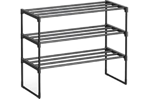 ‎SONGMICS SONGMICS Schuhregal 3 Ebenen, Schuhständer Metall, Schuhaufbewahrung, Schuh-Organizer, aufrecht oder umgedreht, für 8-12 Paar Schuhe, stapelbar, Flur, 30 x 68 x 55 cm, schwarz LSA203B01