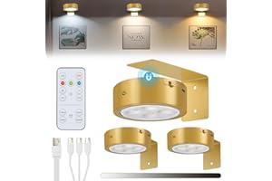 Lightsjoy 3 Pack Picture Lights for Wall Battery Operated 3 Colors Wireless Picture Frame Light Rechargeable Wall Light Dimmable Timer Dart Board Lighting Remote Control Magnetic Wall Lights Gold