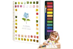 KutaKuta Cuadernos de Trabajo de Acuarela, Estuche Acuarela de 12 colores con pincel, Cuaderno Acuarela para Adultos, Watercolour Workbook Material Pintura para Adolescentes Niños