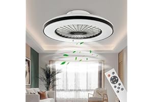 ‎BKZO BKZO Moderne LED-Deckenleuchte mit Ventilator, Deckenventilator mit Lampe, 24 Ventilationsgeschwindigkeiten, stufenlos dimmbares Licht für Wohnzimmer, Schlafzimmer, Büro, 3000-5500K, (schwarz)