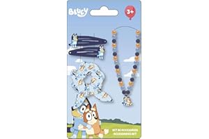 CERDÁ LIFE'S LITTLE MOMENTS Bluey Set de beauté pour enfant Bleu et rose Ensemble complet avec nœud papillon, collier et 2 pinces à cheveux Produit original conçu en Espagne
