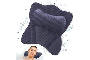 FRECOO Cuscino per Vasca da Bagno, Cuscini poggiatesta da vasca 4D Air Mesh con 6 Potenti Ventose per supporto testa, schiena, spalle, collo, adatto per Vasca da Bagno e Spa Domestica blu