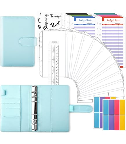 Carpeta A5 De 6 Anillas Con Cubierta Extraíble - Piel Sintética, Cierre Magnético, Organizador Con Bolsillos, Color Azul